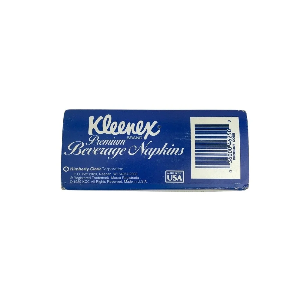 Vtg Box of Kleenex Premium Beverage Napkins 1989 New (old stock)‎ Sealed